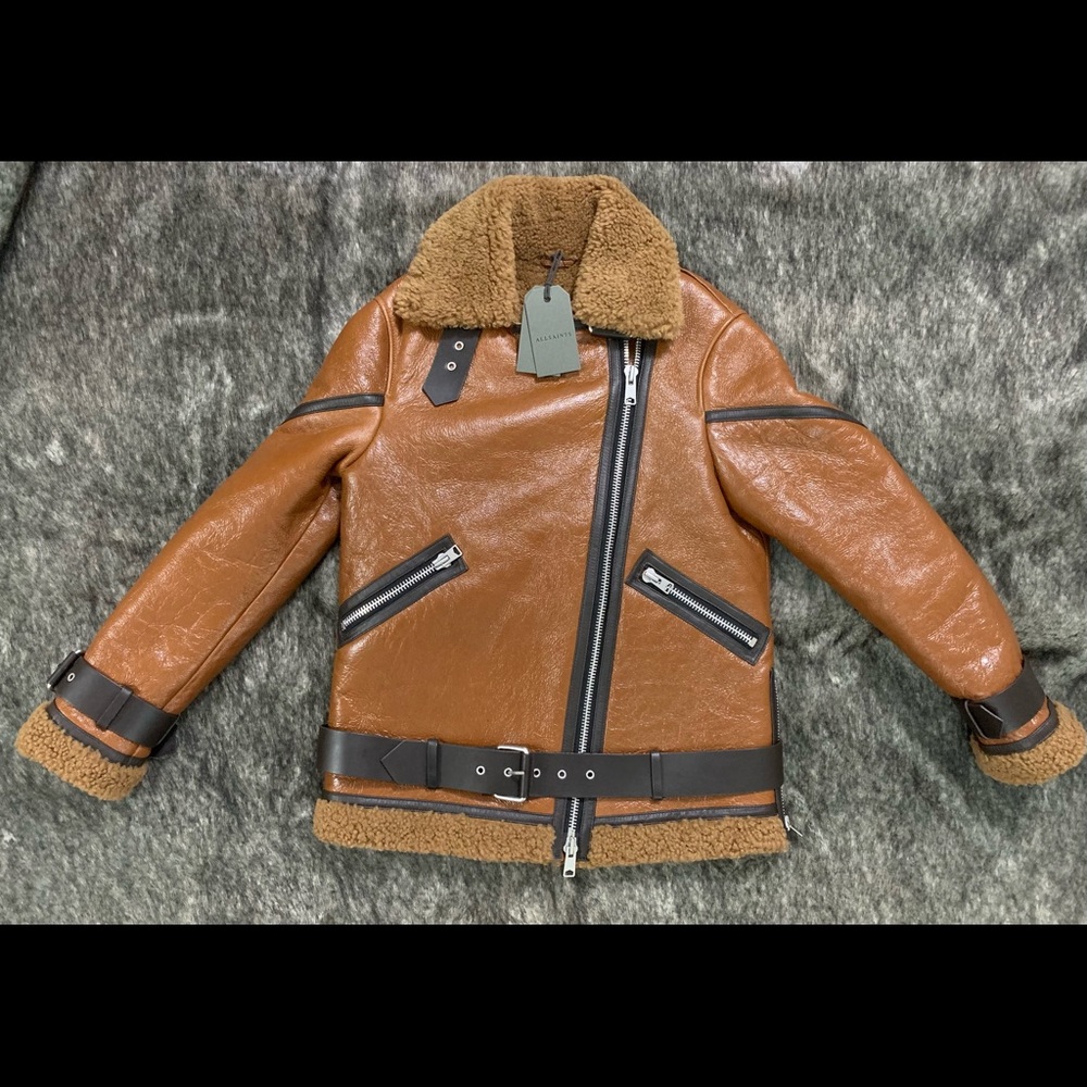 ALLSAINTS Hawley Shearling Leather Jacket. Size S